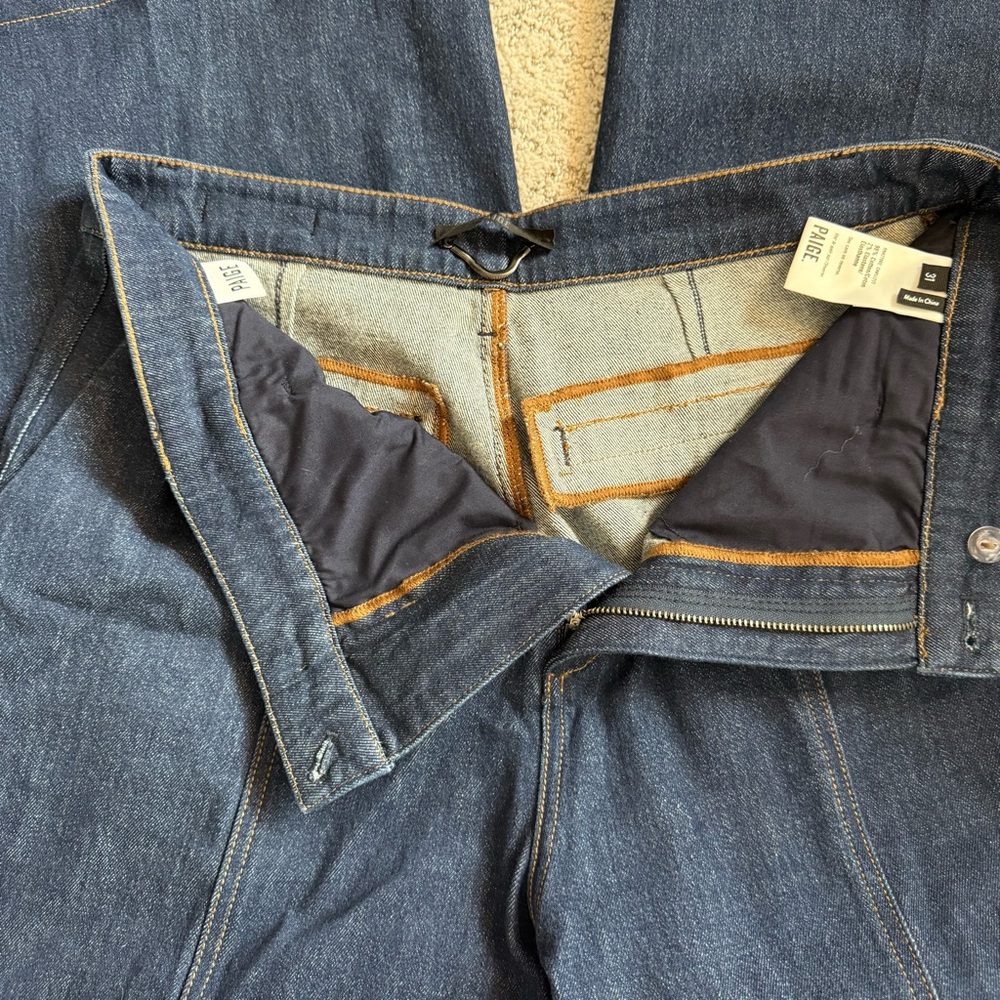 PAIGE Dark Wash Wide Leg Cropped Trouser Jeans Front Seam High Rise Size 31 - Picture 5 of 6